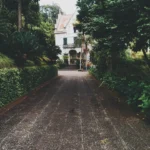 A well maintained driveway in the sunlight.