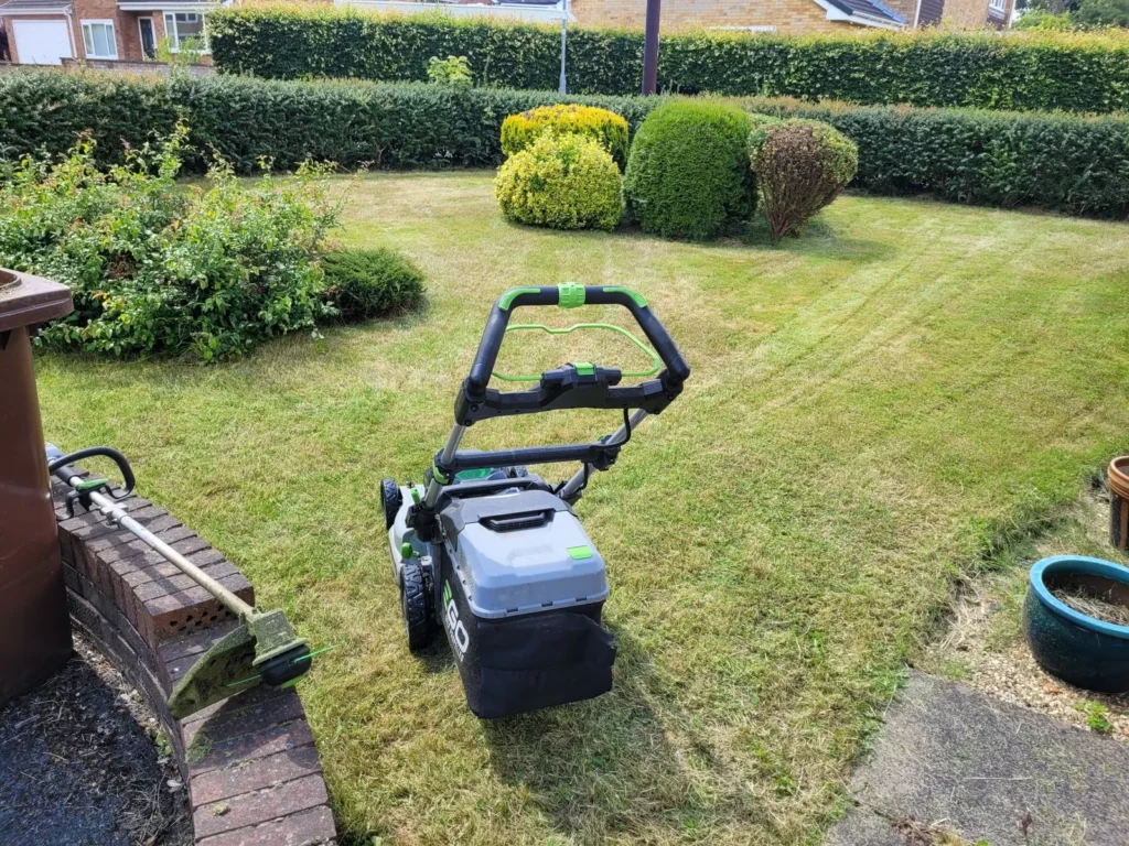 Freshly mown residential lawn after professional lawn mowing in Ossett, Wakefield