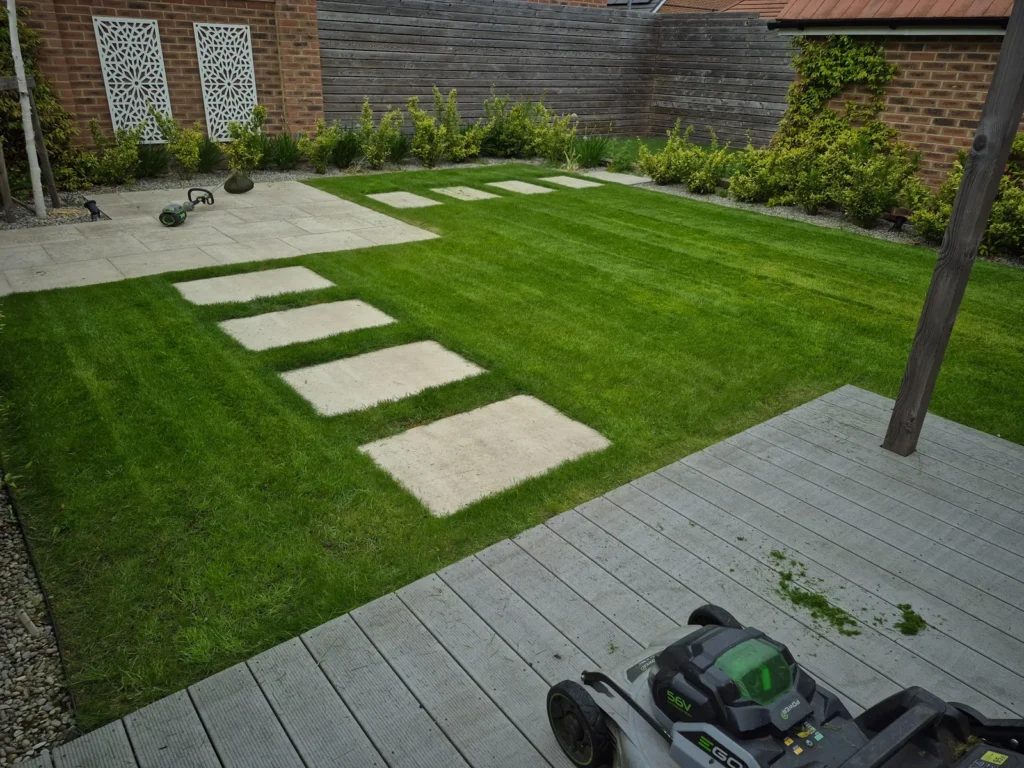 Freshly mown lawn by Complete Value Lawncare in Horbury